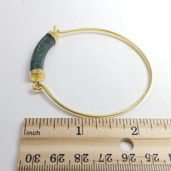 Vintage Gold Tone and Green Bangle Bracelet, Minimal Design, Stacking Estate - Picture 4 of 5